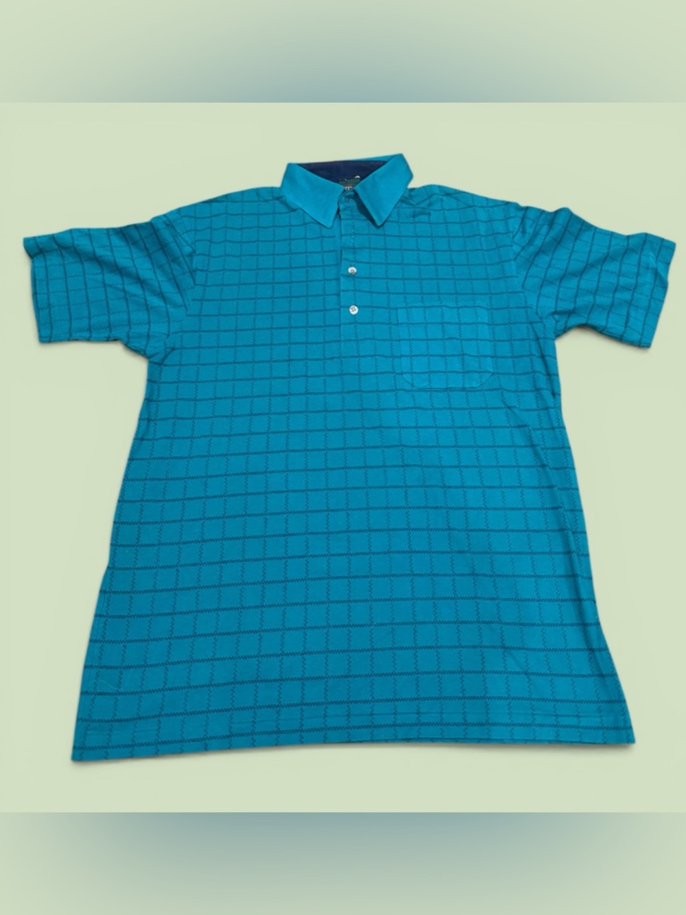Vintage Golf Shirt Jantzen Teal Blue‎ Grid Polo Shirt
